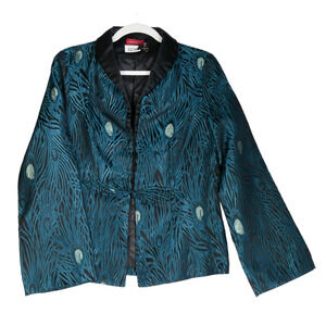 Silver Dragon Blue Blazer Jacket Womens S Silk Cotton Blend Knot Button Lined